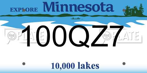 100QZ7 Minnesota License Plate