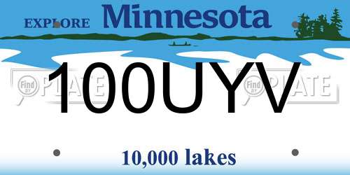 100UYV Minnesota License Plate