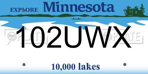 102UWX Minnesota License Plate