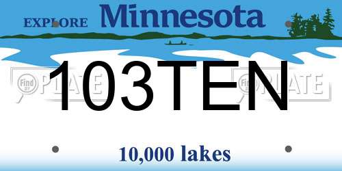 103TEN Minnesota License Plate