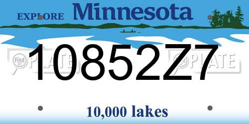 10852Z7 Minnesota License Plate
