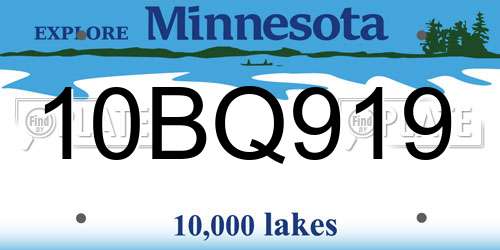 10BQ919 Minnesota License Plate
