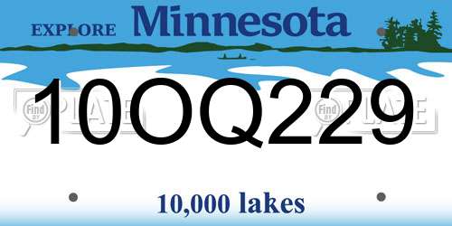 10OQ229 Minnesota License Plate