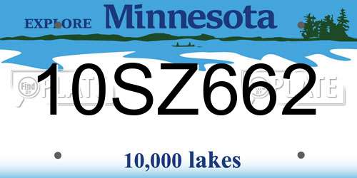 10SZ662 Minnesota License Plate