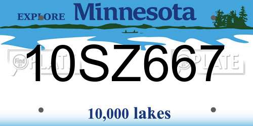10SZ667 Minnesota License Plate
