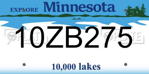 10ZB275 Minnesota License Plate