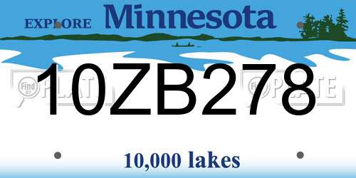 10ZB278 Minnesota License Plate