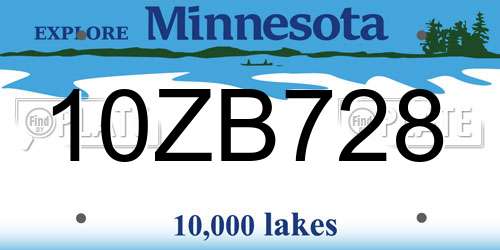 10ZB728 Minnesota License Plate