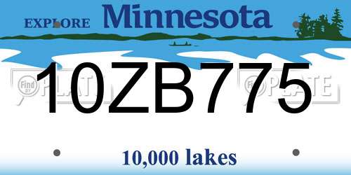 10ZB775 Minnesota License Plate