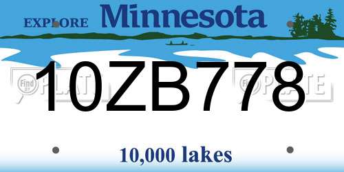 10ZB778 Minnesota License Plate