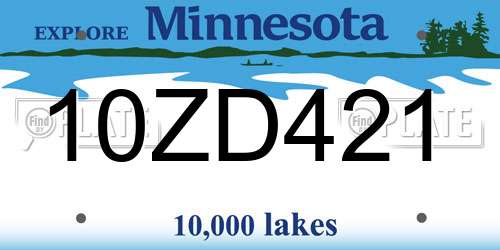 10ZD421 Minnesota License Plate