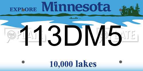 113DM5 Minnesota License Plate