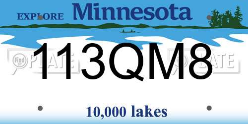 113QM8 Minnesota License Plate