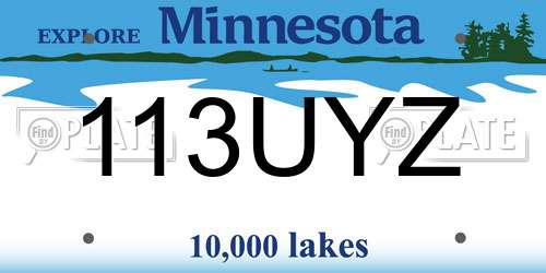 113UYZ Minnesota License Plate