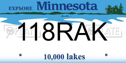 118RAK Minnesota License Plate