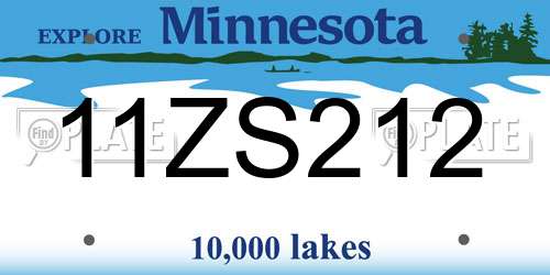 11ZS212 Minnesota License Plate