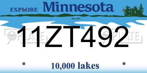 11ZT492 Minnesota License Plate