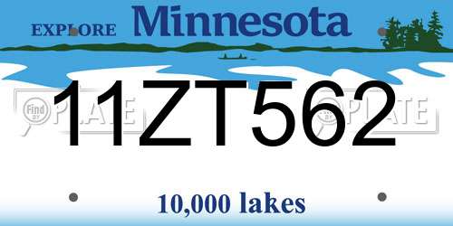 11ZT562 Minnesota License Plate