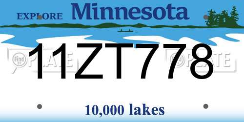 11ZT778 Minnesota License Plate