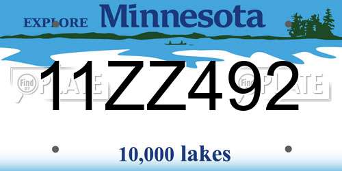 11ZZ492 Minnesota License Plate