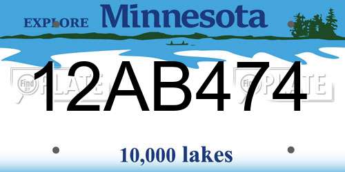 12AB474 Minnesota License Plate