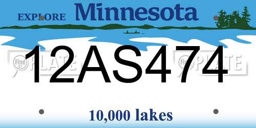 12AS474 Minnesota License Plate