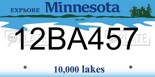 12BA457 Minnesota License Plate