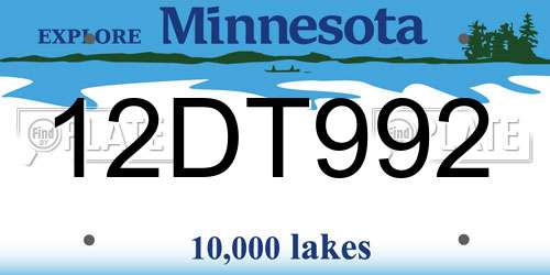 12DT992 Minnesota License Plate