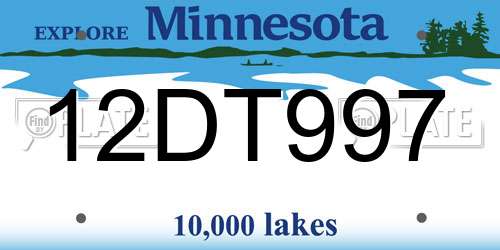 12DT997 Minnesota License Plate
