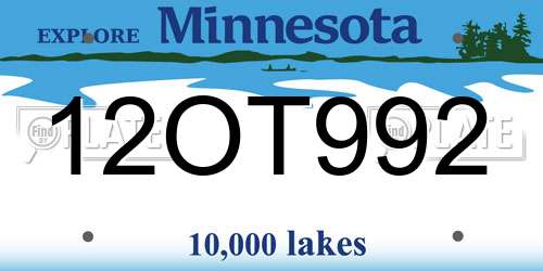 12OT992 Minnesota License Plate