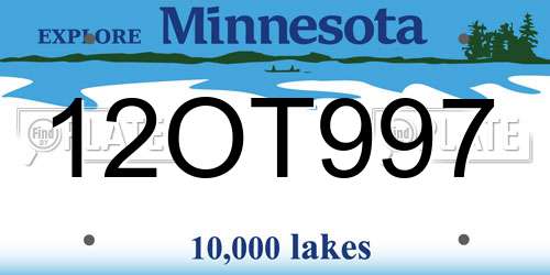 12OT997 Minnesota License Plate