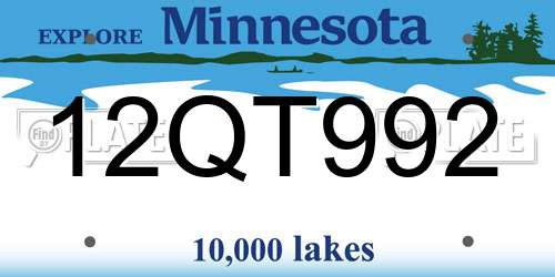 12QT992 Minnesota License Plate