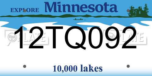 12TQ092 Minnesota License Plate