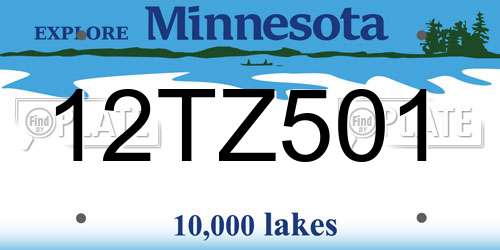 12TZ501 Minnesota License Plate