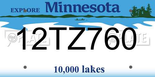 12TZ760 Minnesota License Plate