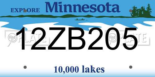 12ZB205 Minnesota License Plate