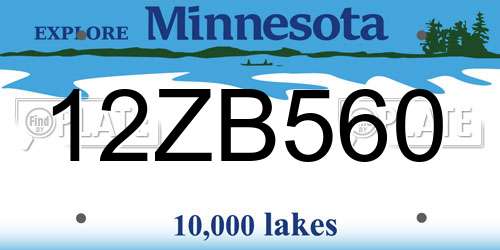 12ZB560 Minnesota License Plate
