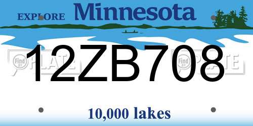12ZB708 Minnesota License Plate