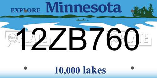 12ZB760 Minnesota License Plate