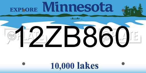 12ZB860 Minnesota License Plate