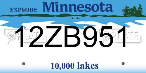 12ZB951 Minnesota License Plate