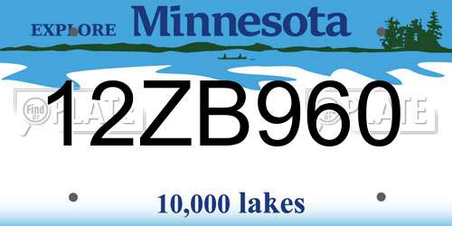 12ZB960 Minnesota License Plate