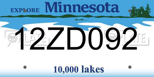 12ZD092 Minnesota License Plate