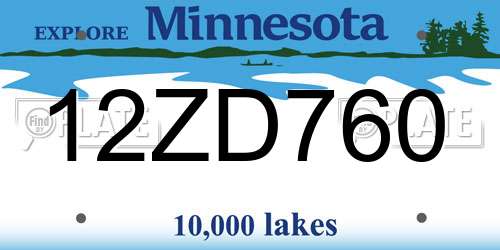 12ZD760 Minnesota License Plate
