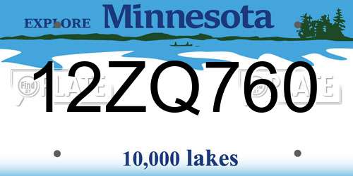 12ZQ760 Minnesota License Plate