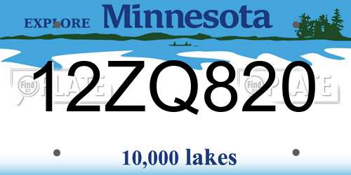 12ZQ820 Minnesota License Plate