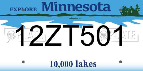 12ZT501 Minnesota License Plate