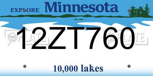 12ZT760 Minnesota License Plate