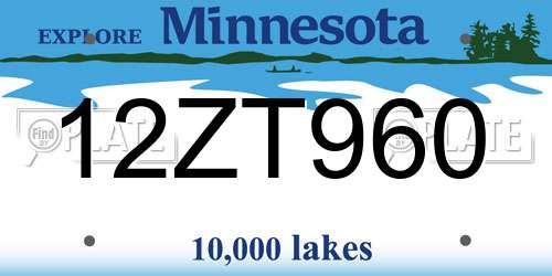 12ZT960 Minnesota License Plate