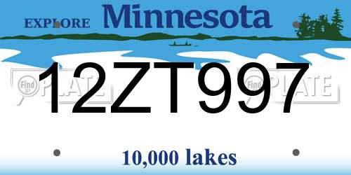 12ZT997 Minnesota License Plate